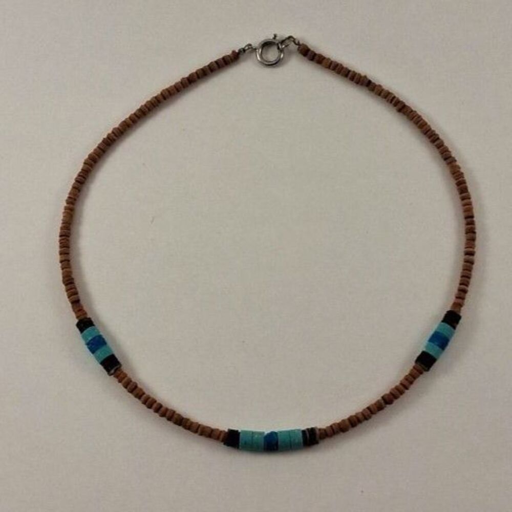 Vintage Handmade Natural Turqyoise and Heishi Bead Necklace 1960s - 1970s